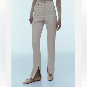 ZARA Off-White Faux Leather Pants- High Waist and Slim Flare